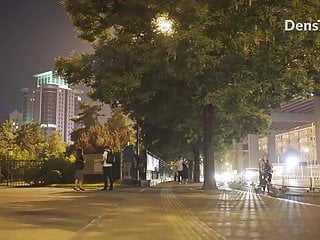 China Women Walk Nude Street City Public Night Exhibitionist